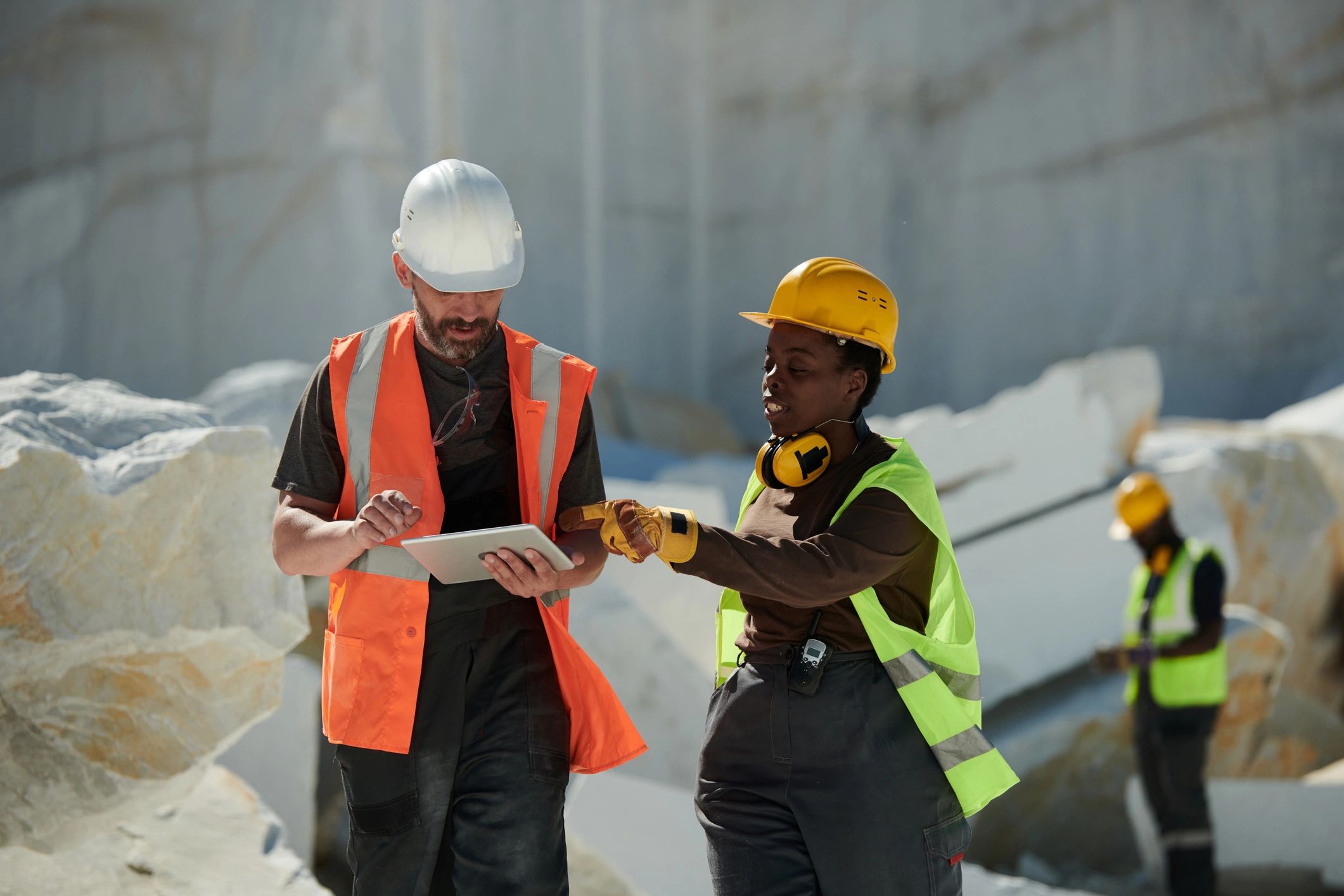 Consultants reviewing mining operations plans